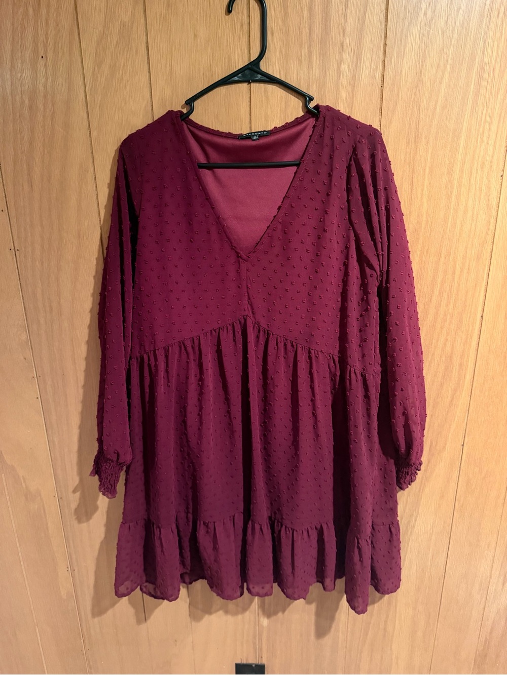 Women's Burgundy Textured V-Neck Babydoll Top